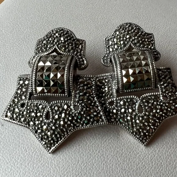 VINTAGE JUDITH JACK LARGE MARCASITE EARRINGS 925 STERLING SLVR MATCH RING LISTED